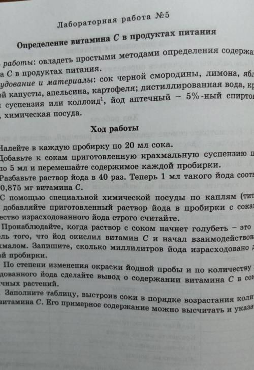 Лабораторная работа N5 Определение витамина с в продуктах питания​