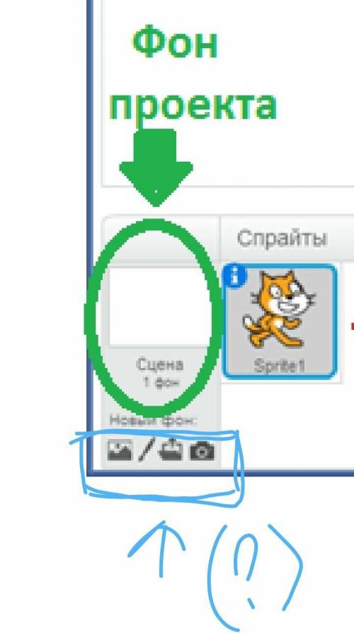 Какие функции выполняют эти кнопки(в программе Scratch): То что голубым отмечено,а не зеленым​
