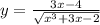 y = \frac{3x - 4}{ \sqrt{x {}^{3} + 3x - 2 } }