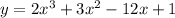 y = 2x^{3} + 3x^{2} - 12x + 1