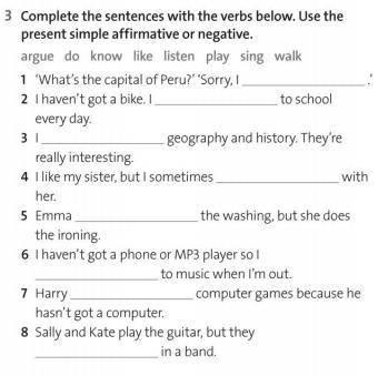 Complete the sentences with the verbs below. Use the present simple affrmative or negative