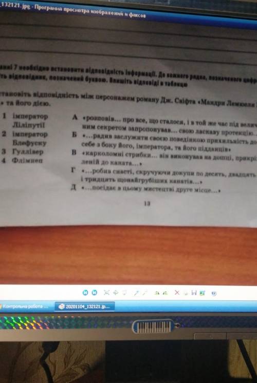 7. Установіть відповідність між персонажем роману Дж. Свіфта «Мандри Лемюеля Гулліве- ра» та його ді