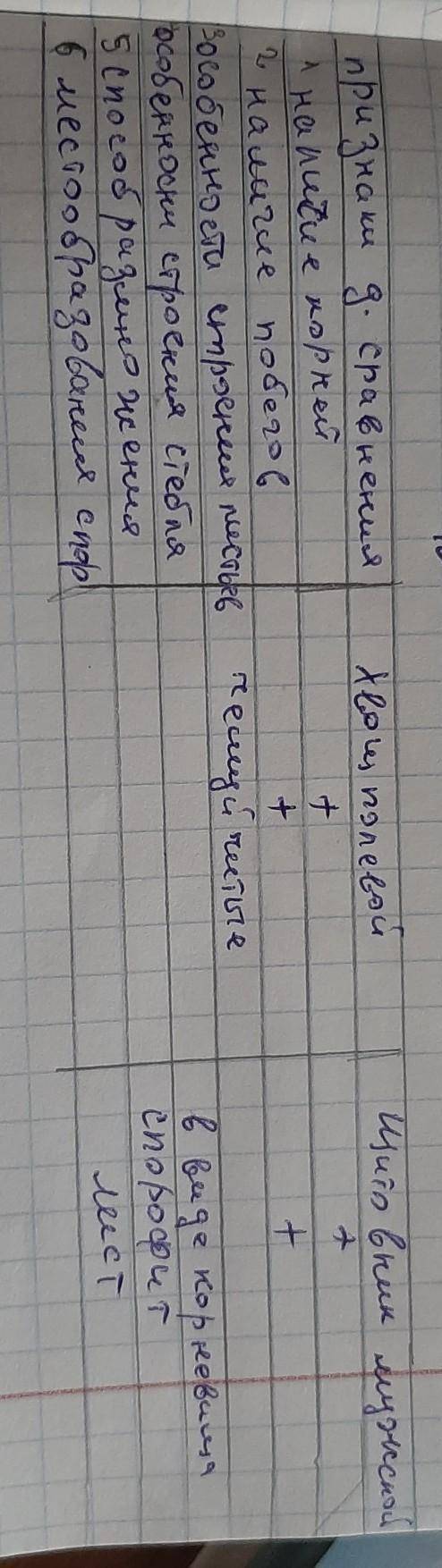 с проверочной по биологии. 1. заполните таблицу (фото)2. вставьте пропущенные слова Вывод. Хвощи и п