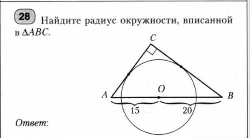 Найдите радиус окружности, вписанной в треугольник ABC.