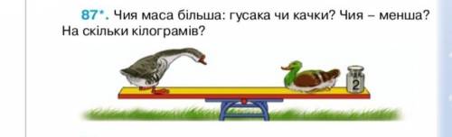 Чья масса больше: гуся или утки? Чья- меньше? На сколько килограмм?