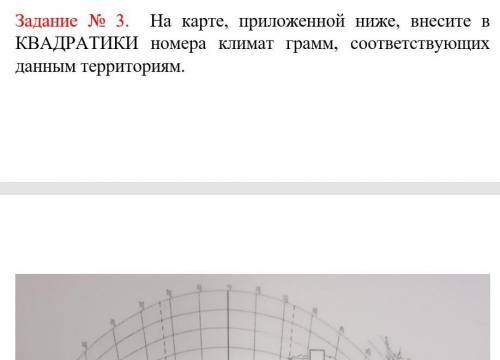 Задание № 1. На карте, приложенной ниже, внесите в КВАДРАТИКИ номера климат грамм, соответствующих д