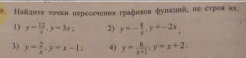 Найдите точки пересечения графиков функций, не строя их; 1) y=12, y = 3x; 2) y= - y-2х, 3) y=2, y=x