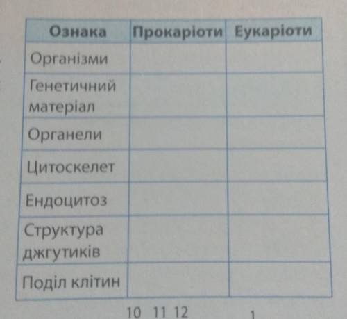 Ознака Прокаріоти ЕукаріотиОрганізмиГенетичнийматеріалОрганелиЦитоскелетЕндоцитозСтруктураДжгутиківП