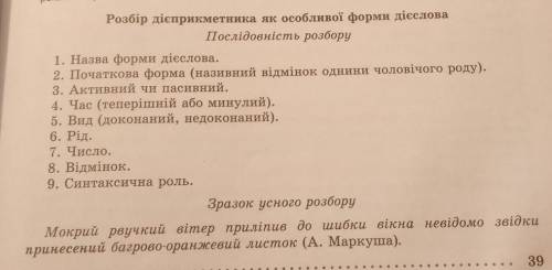 Розбір дієприкметника як особливої форми дієслова. ів . 1. Назва форми дієслова.2. Початкова форма (