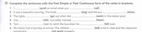 D Complete the sentences with the Past Simple or Past Continuous form of the verbs in brackets.