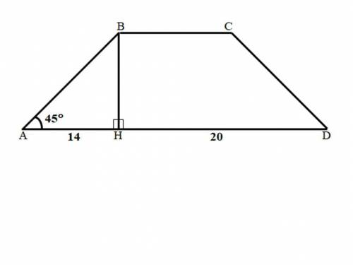 В равнобедренной трапеции ABCD с основаниями AD и BC проведена высота BH, которая разбивает большее