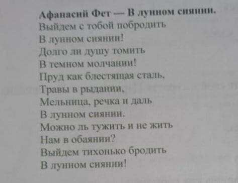 Напишите анализ стихотворения А.А.Фета В лунном сиянии по плану