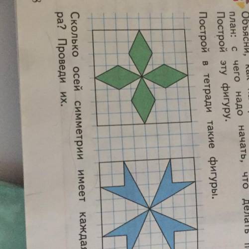 Сколько осей симметрии имеет каждая фигура? Проведи их