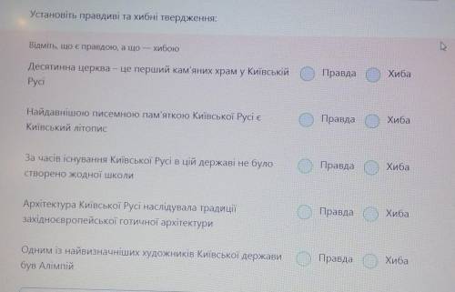 Укажіть правдиві та хибні твердження ​