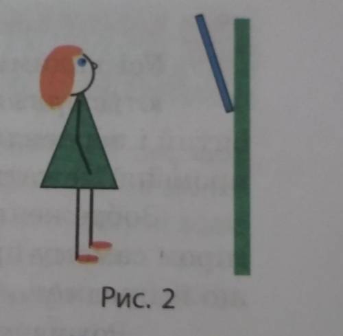8. Дівчинка дивиться у дзеркало, що висить на стіні під невеликим кутом (рис. 2).1) Побудуйте зображ