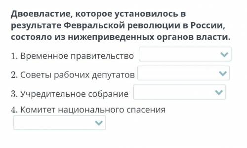 Двоевластие, которое установилось в результате Февральской революции в России, состояло из нижеприве