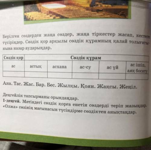 Берілген сөздерден жаңа сөздер,жаңа тіркестер жасап,кестеге түсіріңдер.Сөздік қор арқылы сөздік құра