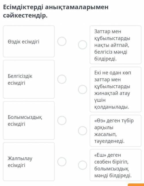 Есімдіктерді анықтамаларымен сәйкестендір. ​