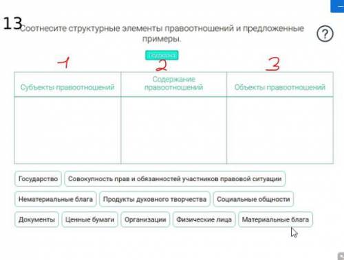 Соотнесите структурные элементы правоотношений и предложенные примеры. По фото