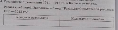 4. Расскажите о революции 1911—1912 гг. в Китае и ее итогах. Работа с таблицей. Заполните таблицу Р