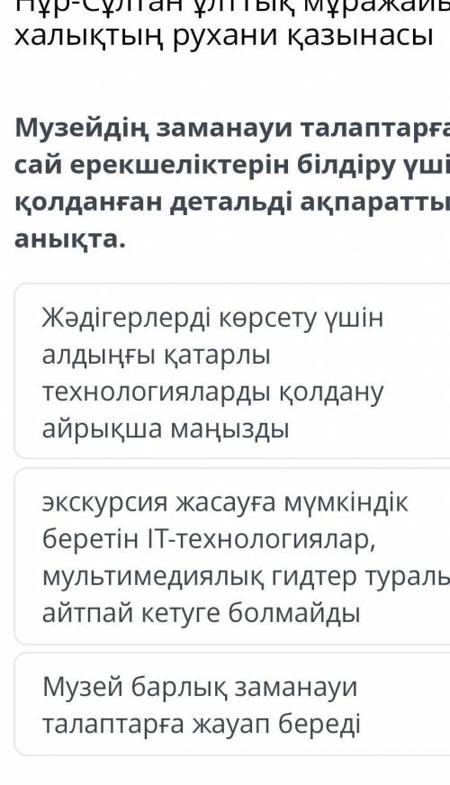 Музеидің Заманауи талаптарға сай ерекшеліктерін білдіру үшін​