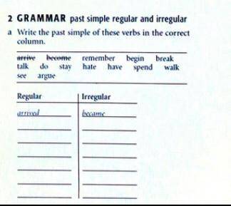 Grammar past simple regular and irregular write the past simple of these verbs in the correct column