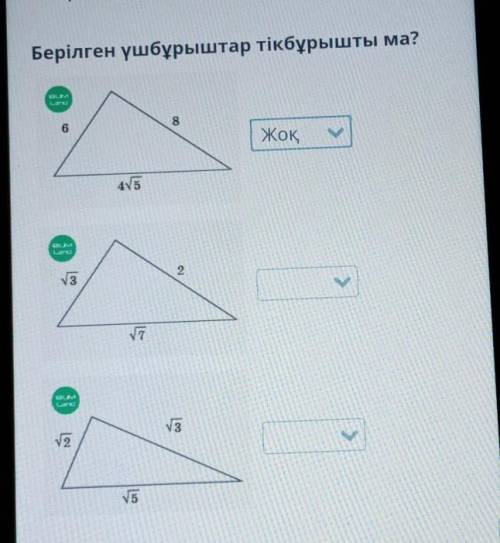 Берілген үшбұрыштар тікбұрышты ма?6ор452373V25​