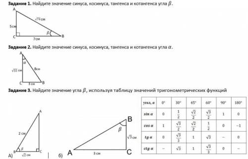 с синусом,косинусом,тангенсом и котагенсом(хотя бы 1 и 2 задание)​