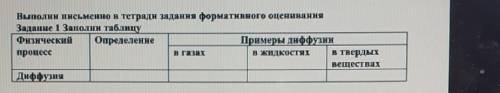 Выполни письменно в тетради задання формативного оценивання Задание 1 Заполни таблицуфизический Опре