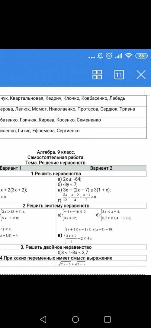 с самостоятельным 2 вариант решить тема: решение неравенств и давайте без всяких тупых ответов потом