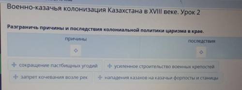 Разграничь причины и последствия колониальной политики царизма в крае. причиныПоследствияс+ сокращен
