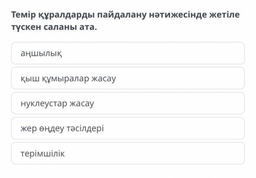 Темір құралдарды пайдалану нәтижесінде жетіле түскен саланы ата. аңшылық қыш құмыралар жасау нуклеус