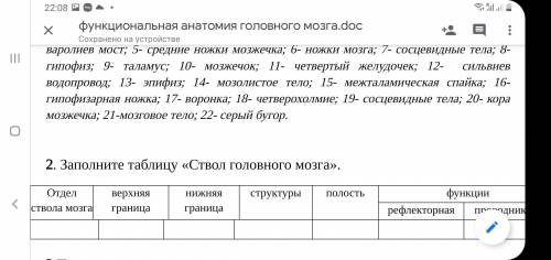 Таблицу «Ствол головного мозга» заполнить таблицу очень нужно