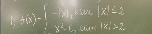 Начертите график функции f(x) ={ -|X| , если |X| ≤ 2 x^2 - 6, если |X| > 2 Смотреть на картинке