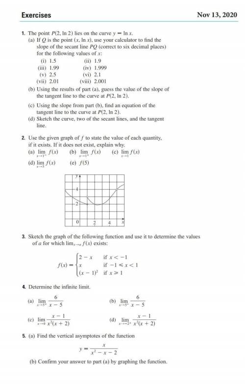 1. The point lies on the curve . (a) , use your calculator to find theslope of the secant line (corr