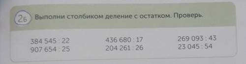 25 Выполни столбиком деление с остатком. Проверь. 384 545 22007 654 25436 680 : 17204 261 26269 093: