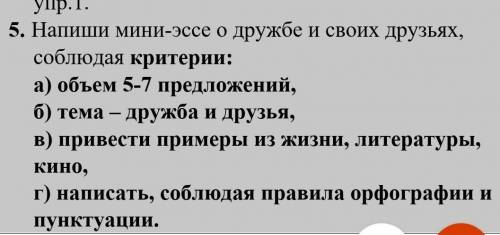 5. Напиши мини-эссе о дружбе и своих друзьях, соблюдая критерии: а) объем 5-7 предложений,б) тема –