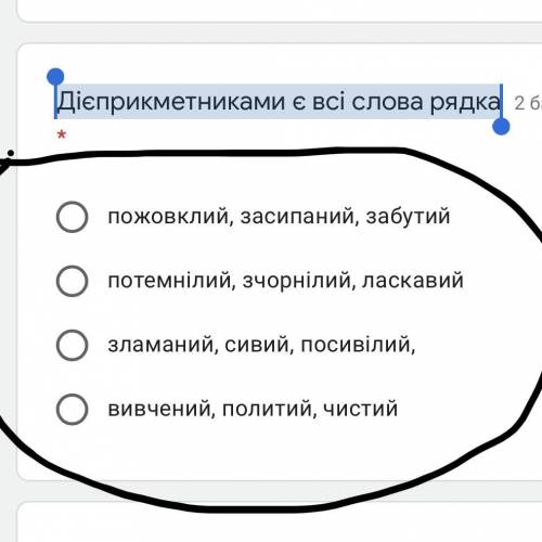 Дієприкметниками є всі слова рядка