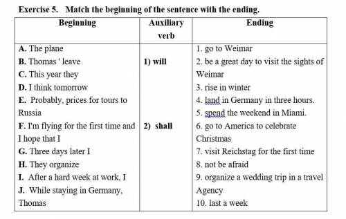 Exercise 5. Match the beginning of the sentence with the ending.