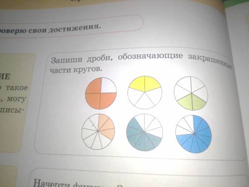 Запиши дроби, обозначающие закрашенные части кругов.