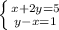 \left \{ {{x+2y=5} \atop {y-x=1}} \right.