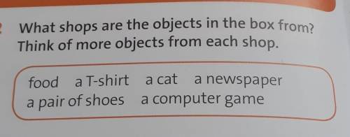 2 What shops are the objects in the box from?Think of more objects from each shop.fooda T-shirt a ca