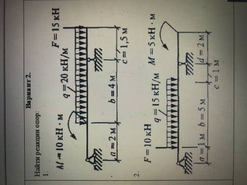 Вариант2. Найти реакции опор: |0 • = 20 кН/м F=15 a=2м ＿b=4м 1,5 м 2. F=10 15 кН/м = 5 м a=1m b-5 [d