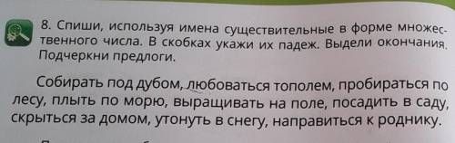 Спиши,используя имена существительные в форме множественного числа. В скобках укажи их падеж. Выдели