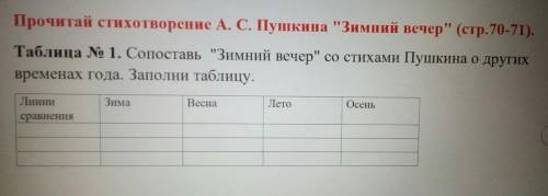 Сопоставь Зимний вечер со стихами Пушкина о других времена года. Заполни таблицу.