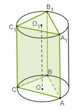 нужно решить задачу по геометрии. Правильная призма ABCA1B1C1 вписана в цилиндр. Высота цилиндра рав