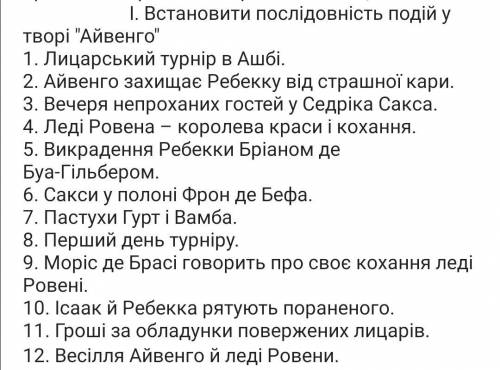 Встановити послідовність дій у творі айвенго