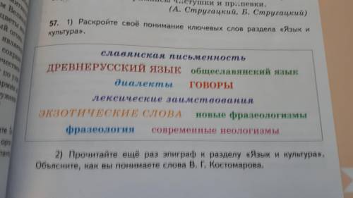 57. 1) Раскройте своё понимание ключевых слов раздела «Язык и культура».славянская письменностьДРЕВН