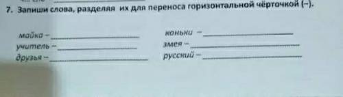 Запиши слова разделяя их для переноса для горизонтальной черточкой