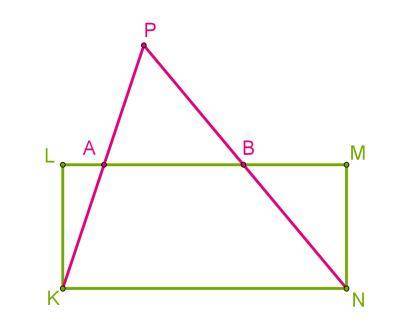 Дана площадь прямоугольника KLMN — 228 см2. Известно, что точка B — серединная точка отрезка NP. Хв